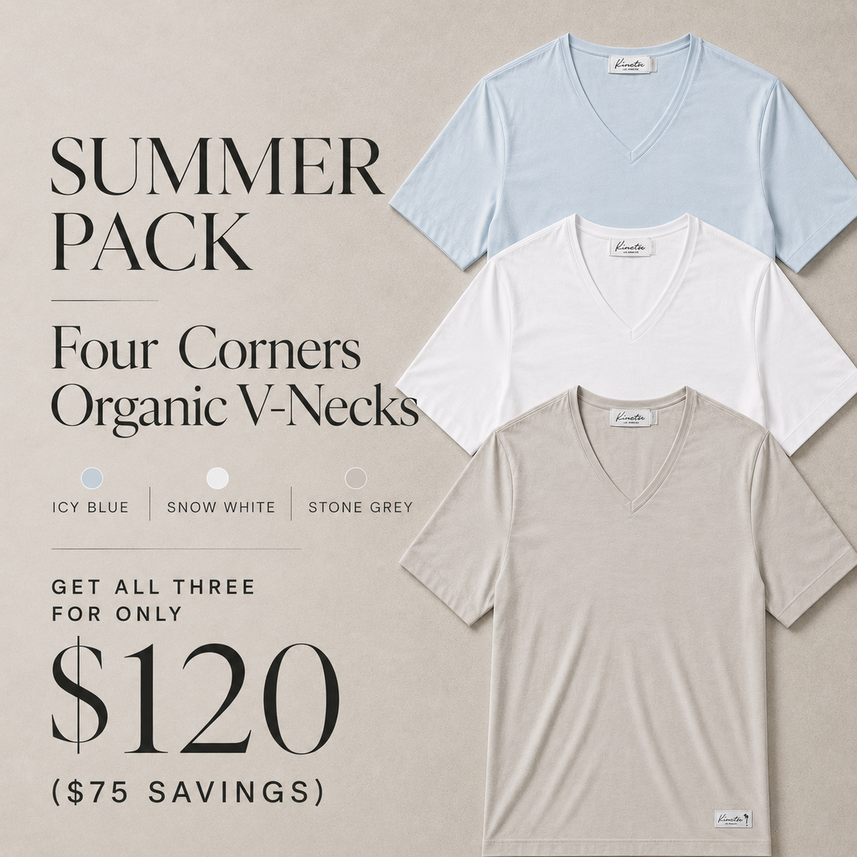 Summer Pack Four Corners Organic V-Neck Tees - Three Pack (Save $75)
