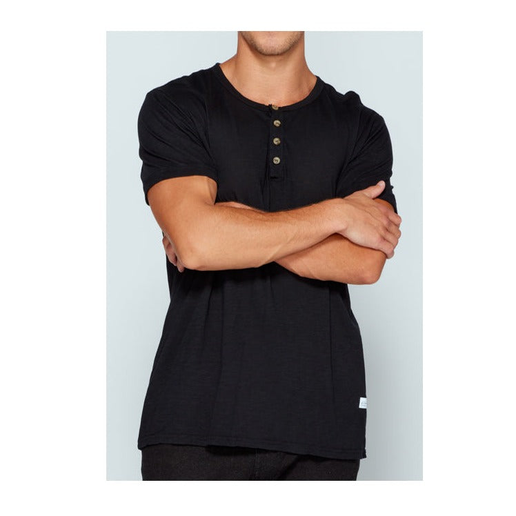 4 Corners V neck Henley Crew (Black)