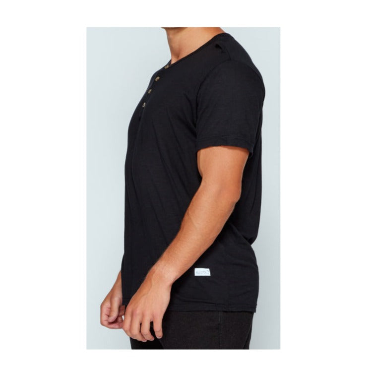 4 Corners V neck Henley Crew (Black)