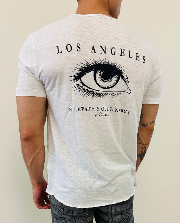 "Elevate Your Energy" on our 4 Corners Vneck (White)