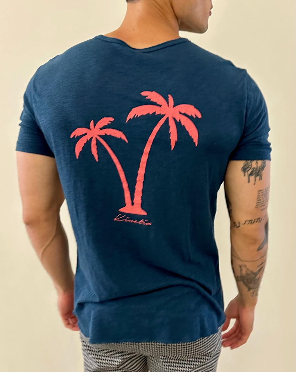Twin Palms on our 4 Corners Crew neck (Navy)