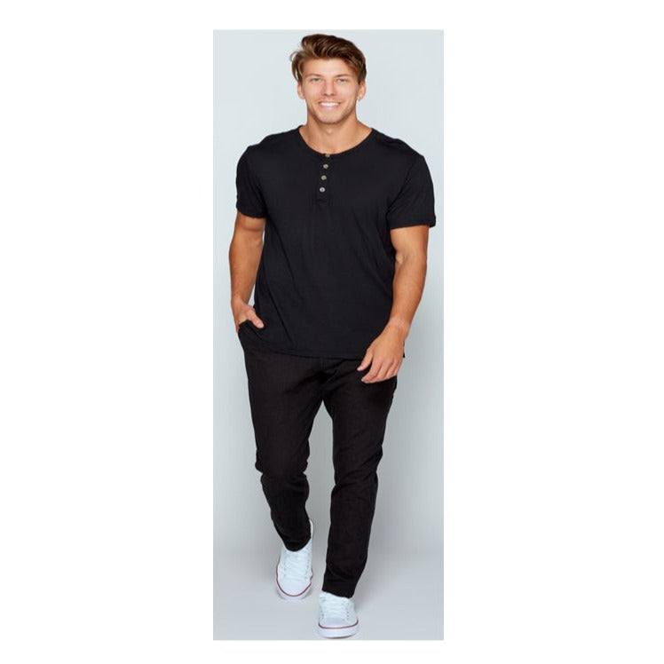 4 Corners V neck Henley Crew (Black)