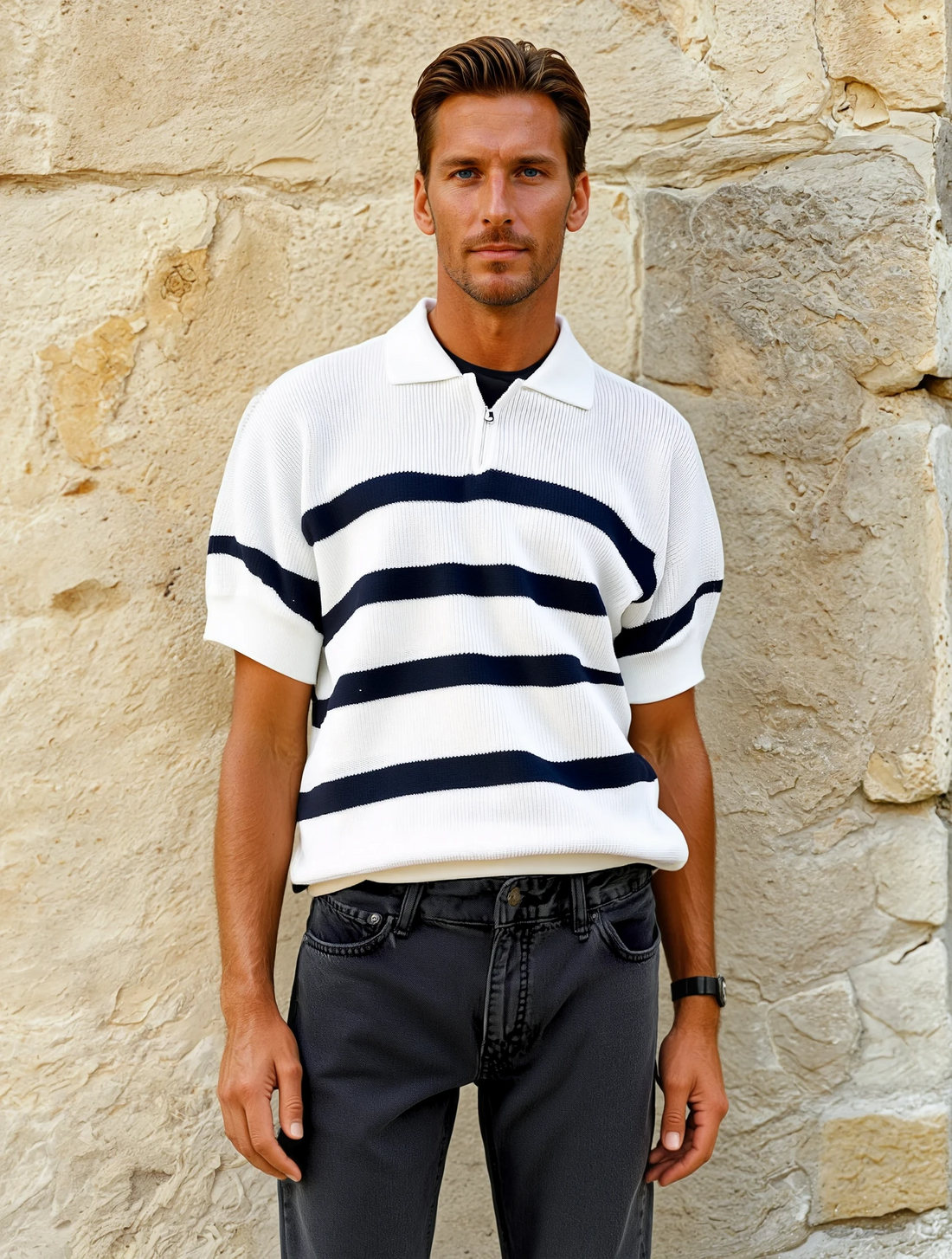 Del Mar Zip Polo (White and Black)