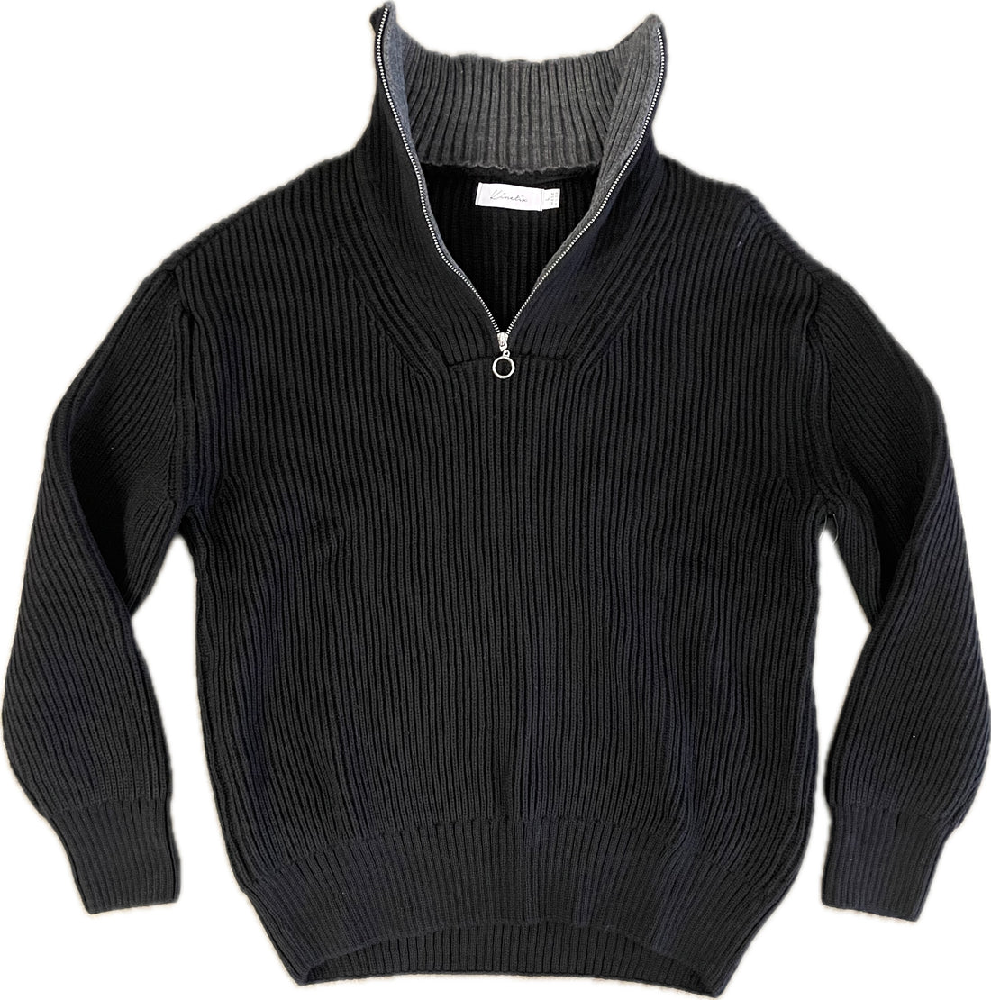 Newport Zip Long Sleeve (Raven Black with Steel Gray Interior Collar)