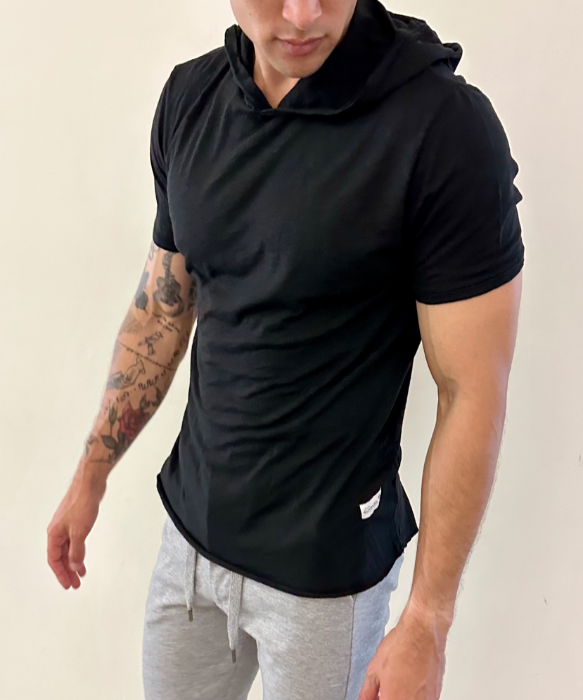 4 Corners Short Sleeve Hoodie (Black) 100% USA Cotton