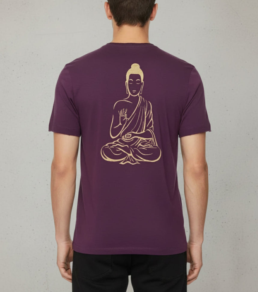 Zen Buddha on our 4 Corners V-neck (Plum)