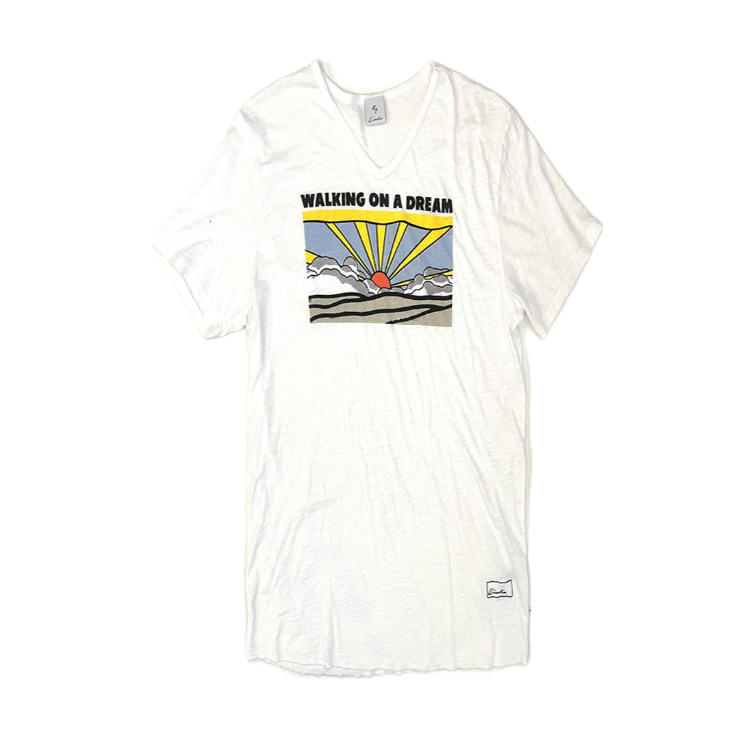 "WALKING ON A DREAM" on our 4 Corners V-neck (White)