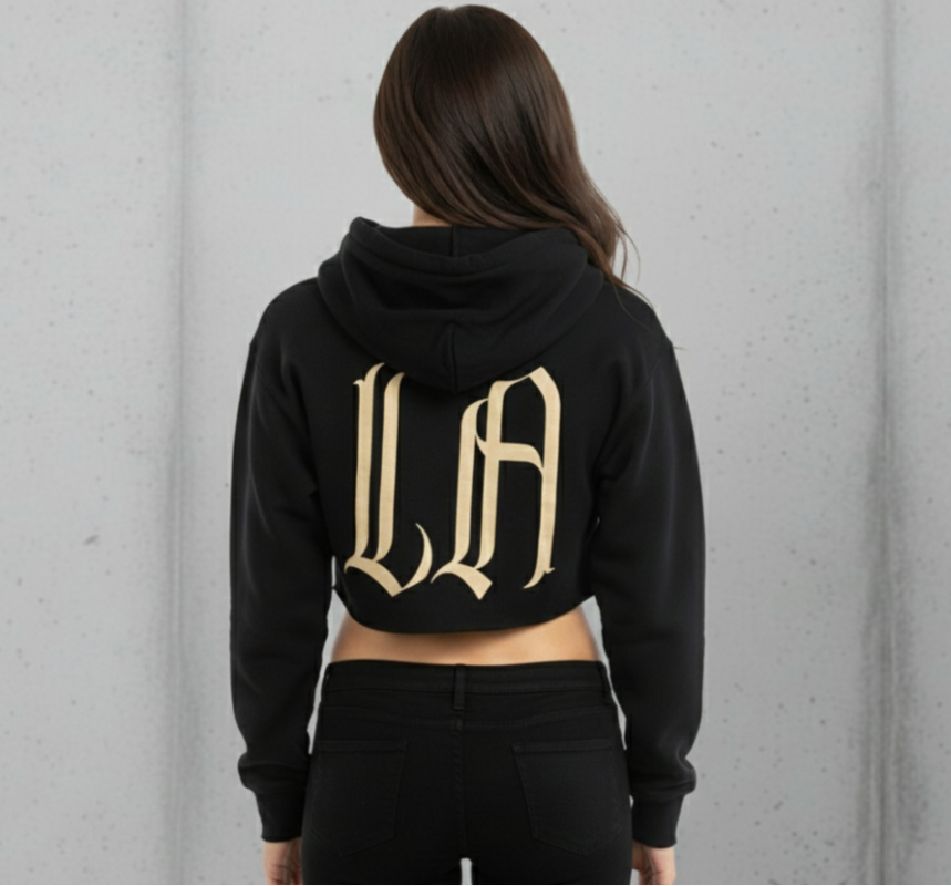 Women's "LA" Crop Hoodie (Black)
