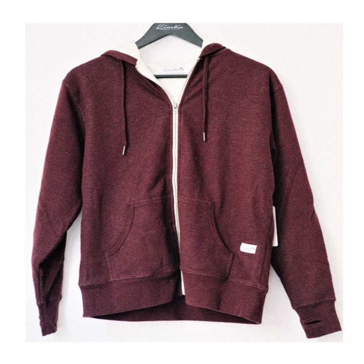 Mammoth Zip Sherpa Hoodie (Wine Red with Cream interior).