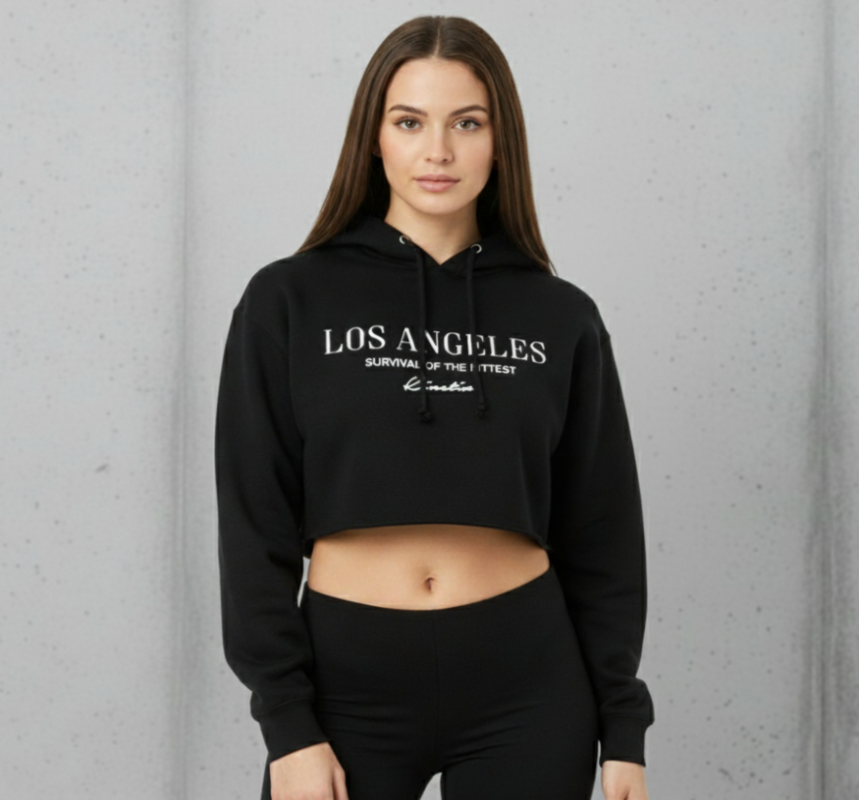 Women's LA Survival Crop Hoodie (Midnight Black)