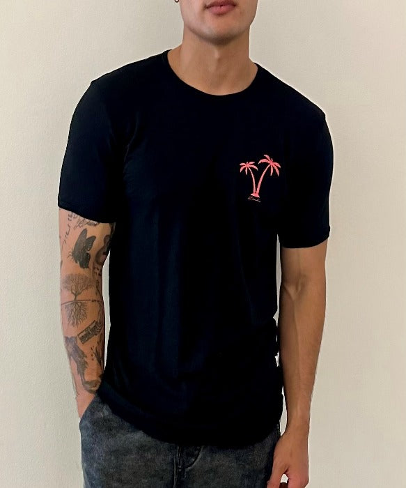 Twin Palm on 4 Corners Crew (Black) 100% USA COTTON