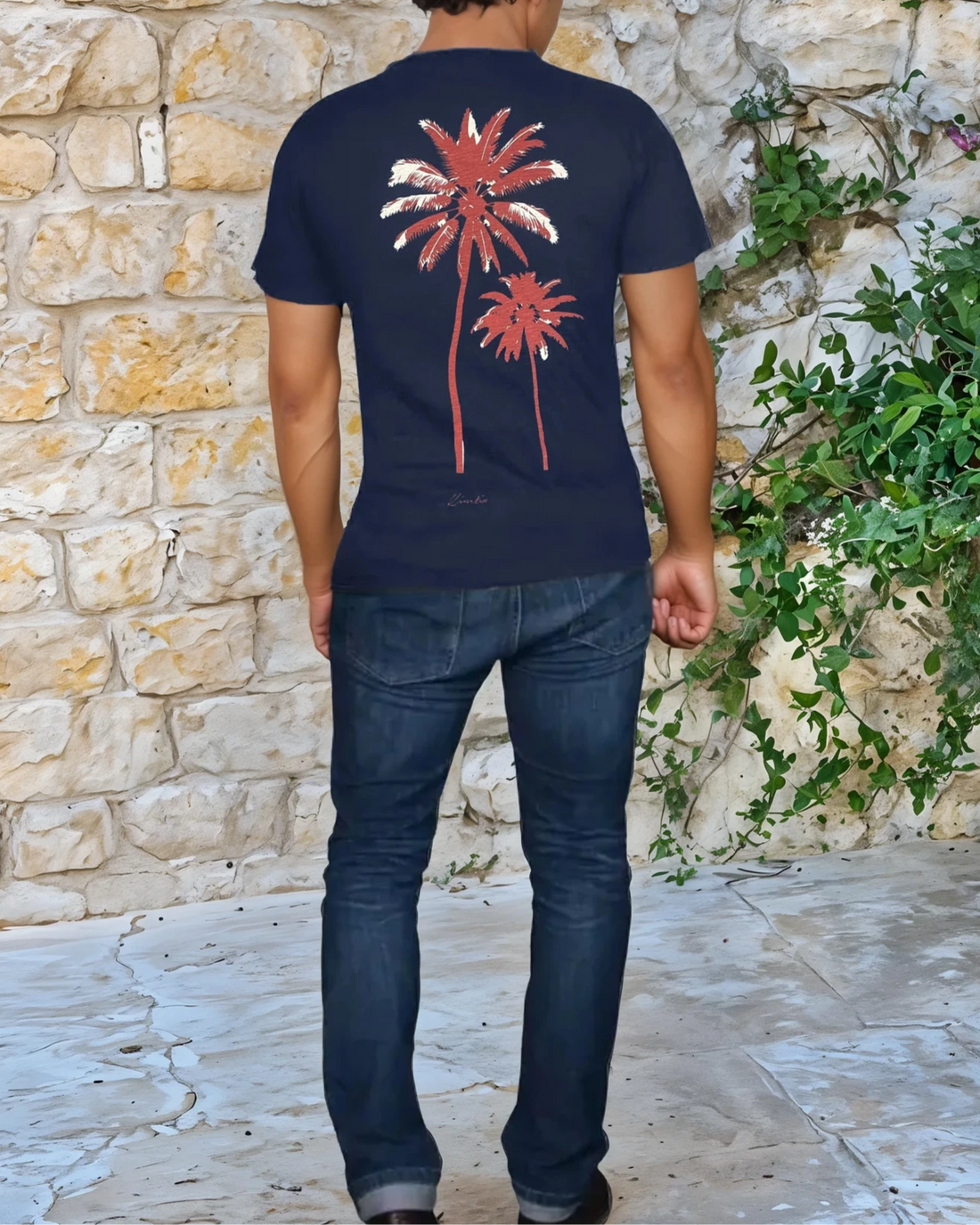 Beach Palms on our 4 Corners V-neck (Egyptian Blue)