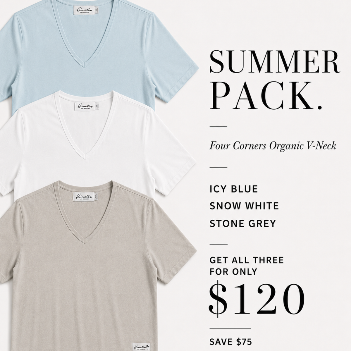 Summer Pack Four Corners Organic V-Neck Tees - Three Pack (Save $75)