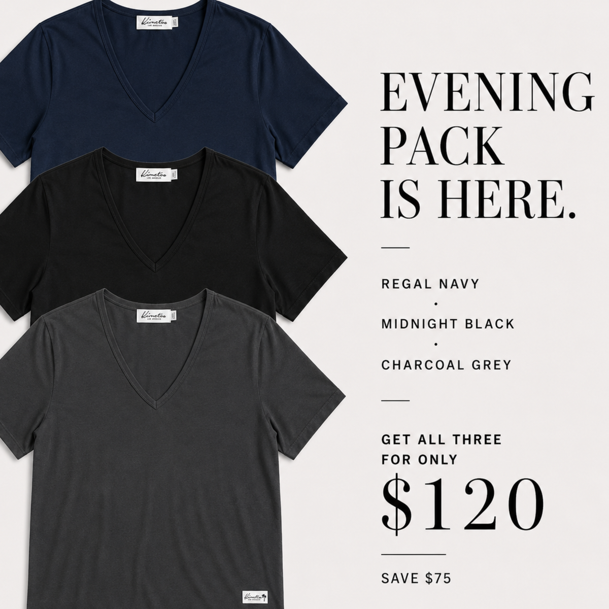 Evening Pack Four Corners Organic V-Neck Tees- Three Pack (Save $75)