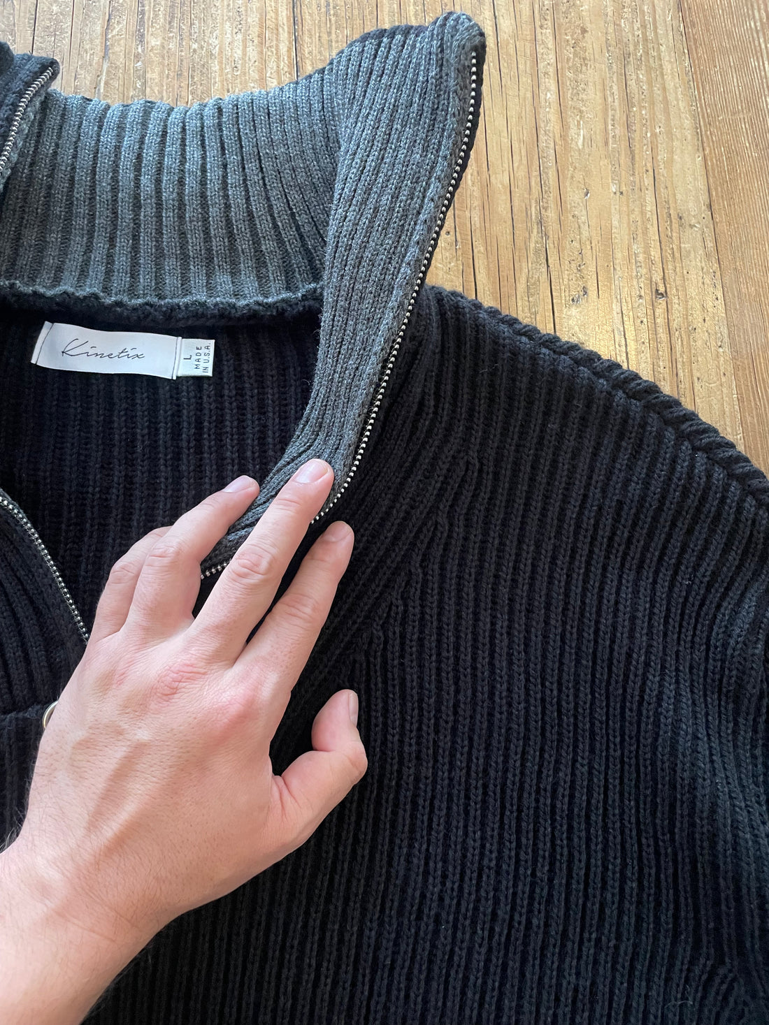 Newport Zip Long Sleeve (Raven Black with Steel Gray Interior Collar)