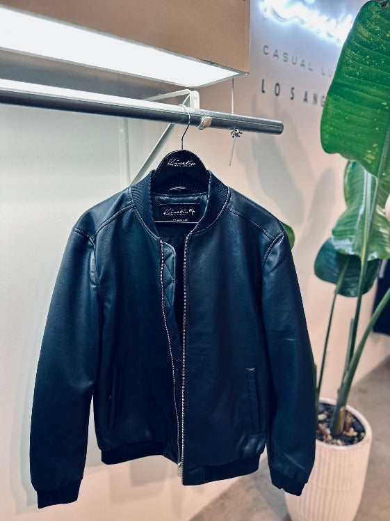 MODERN BOMBER JACKET (NAVY VEGAN LEATHER)