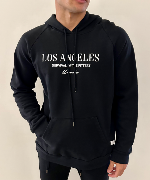 LOS ANGELES SURVIVAL OF THE FITTEST Hoodie (Black) 100% USA COTTON