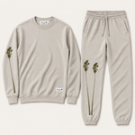 Beach Palm Tree Crew Sweatsuit (Light Gray with Forest Green Print)