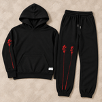 Beach Palm Tree Hoodie Sweatsuit (Black with Wine Red Print)