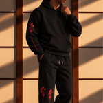 Beach Palm Tree Hoodie Sweatsuit (Black/Red Palm)