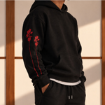 Beach Palm Tree Hoodie Sweatsuit (Black/Red Palm)