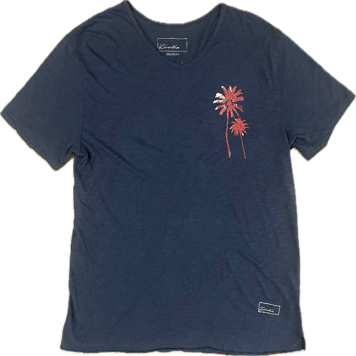 Beach Palms on our 4 Corners V-neck (Egyptian Blue)