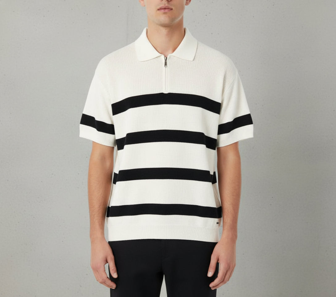 Del Mar Zip Polo (White and Black)