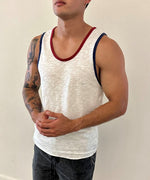 Independence Tank (White with wine red and navy trim) 100% USA COTTON
